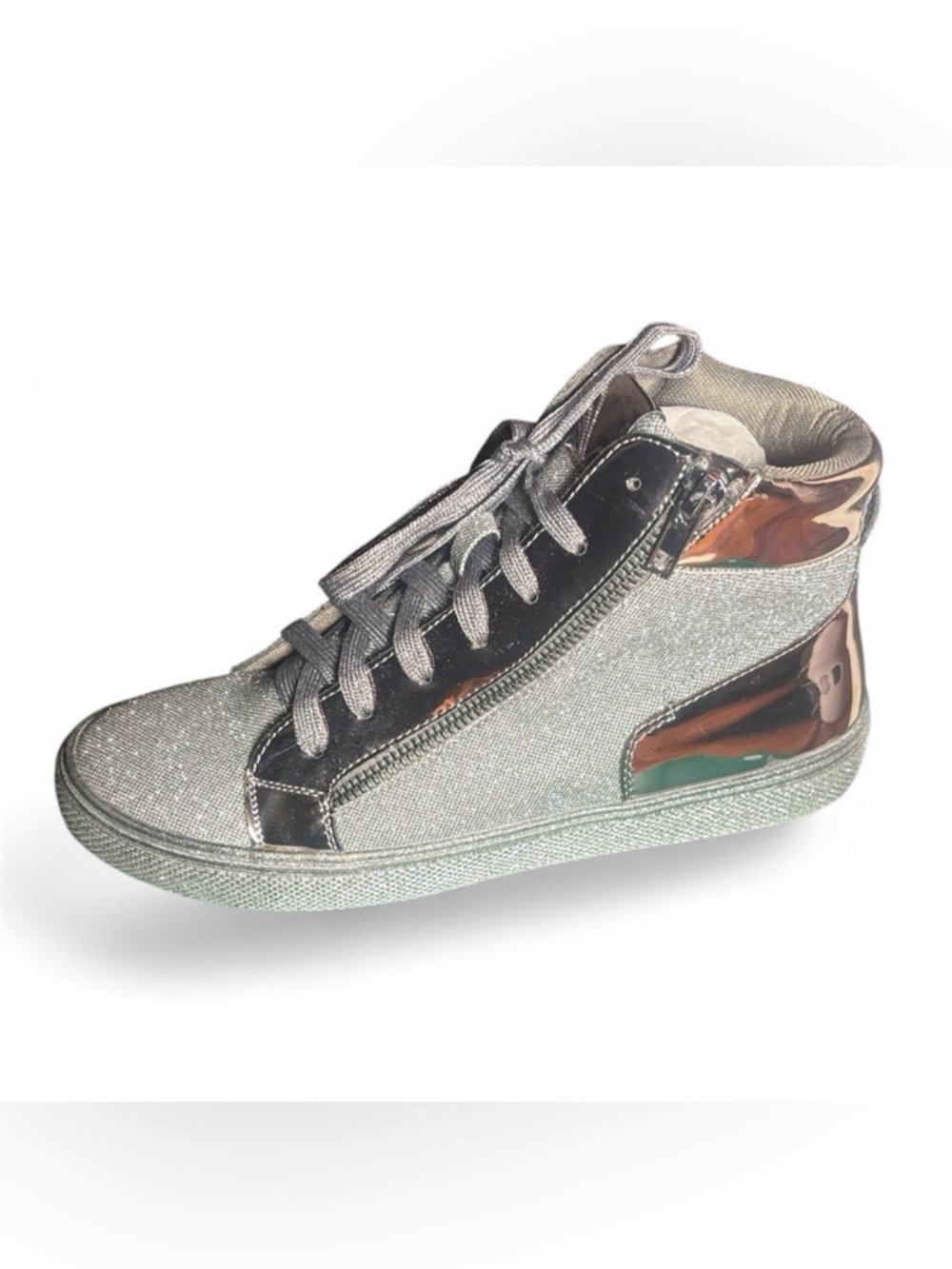 Lauren Lorraine “Skippy” Silver Metallic High-Top Sparkly Sneakers Size 8 NIB